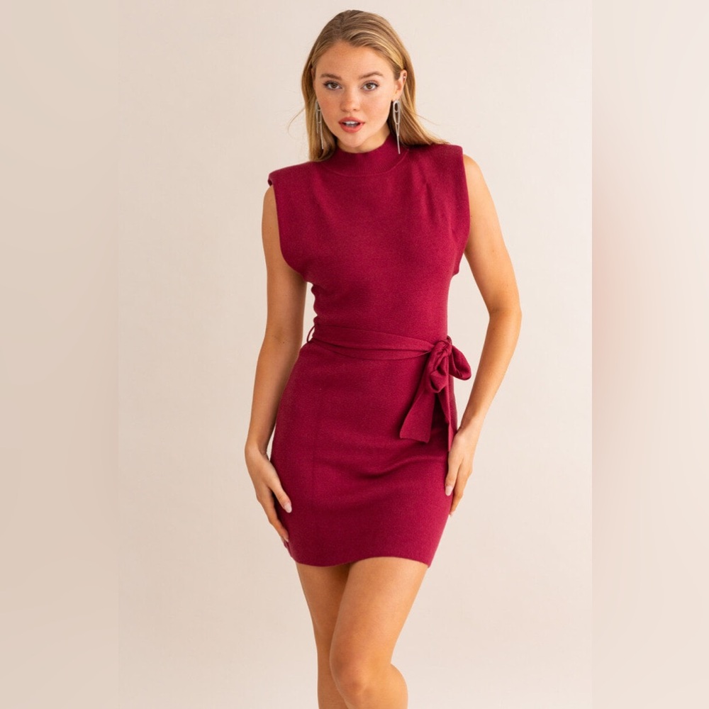 Burgundy/wine Sweater Dress with Shoulder Pads